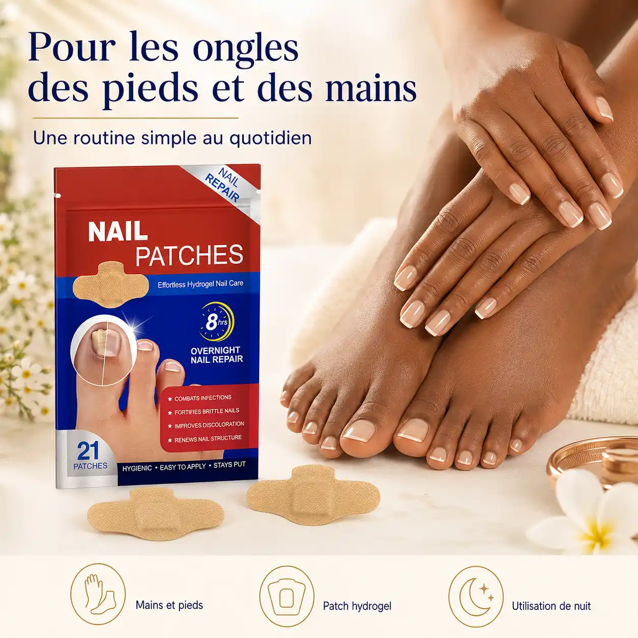 OngléoPatch™ – Patchs Hydrogel Réparateurs pour Ongles ✨🦶💅